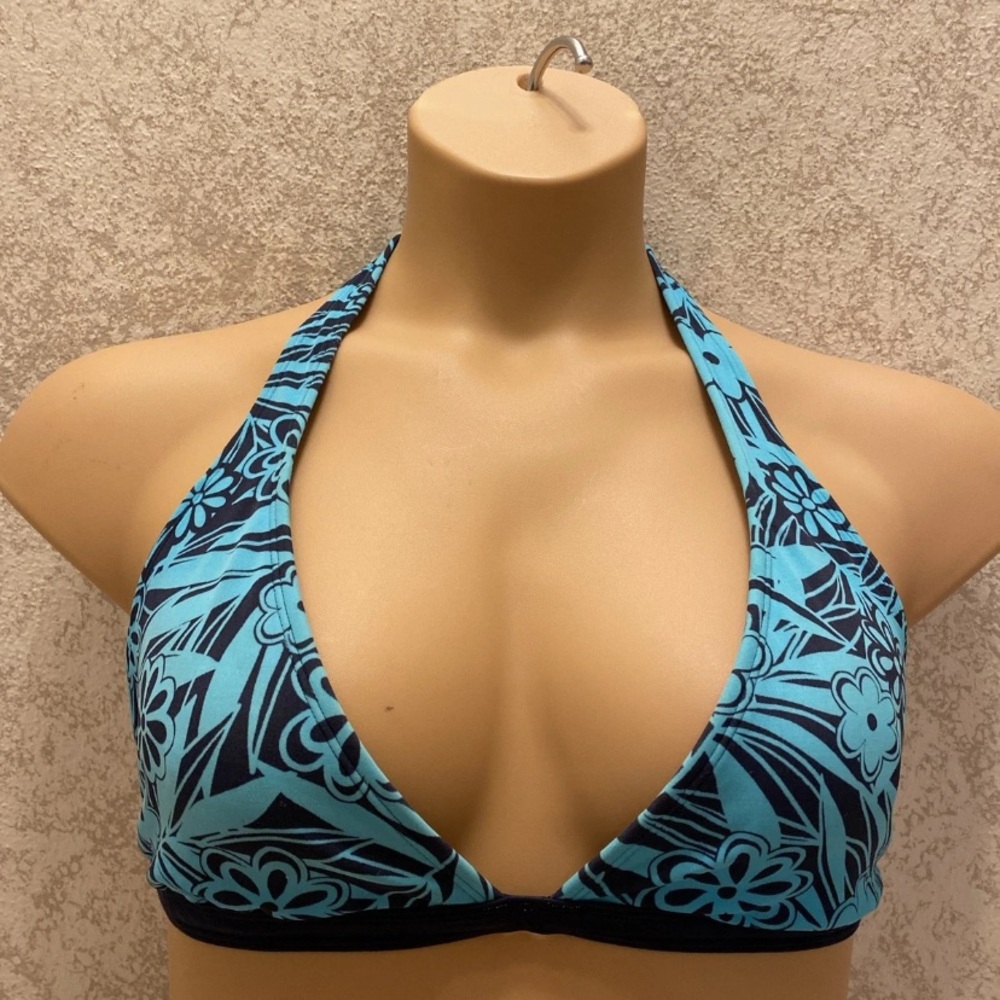 Joe Boxer Blue and Black Floral Bikini Top